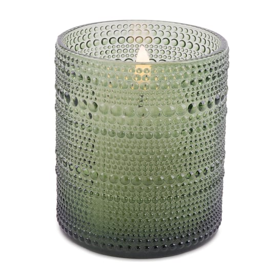 Melrose 4" Green LED Soy Candles in Textured Glass Jars, 2ct.